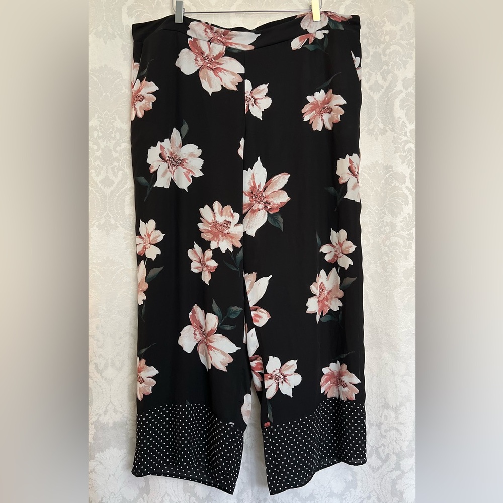Breathless Women’s Floral Print Wide-Leg Pants With Polka Dot Hem Plus Size 3X